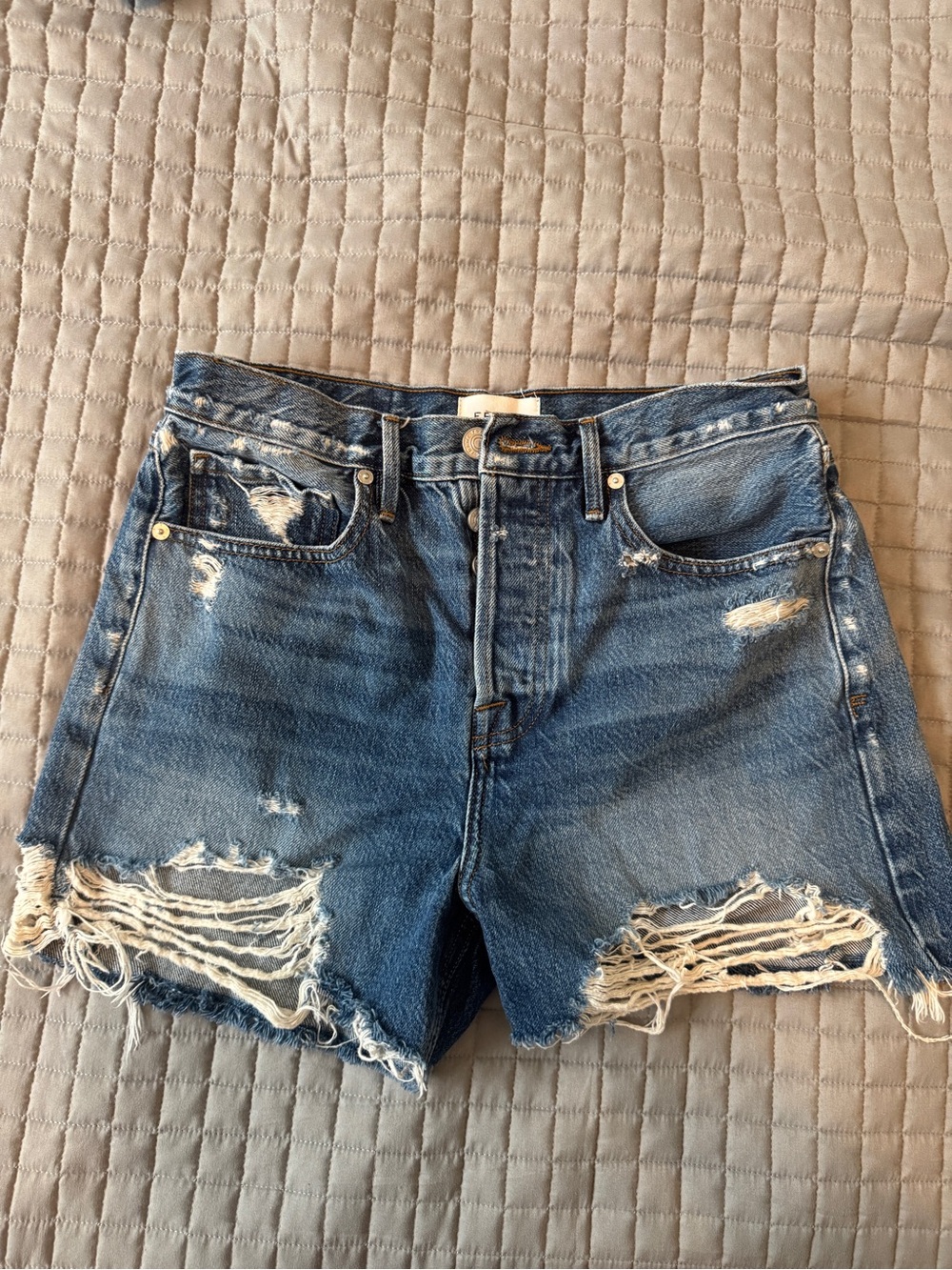 Frame Denim Distressed Medium Blue Cutoff Jean Shorts